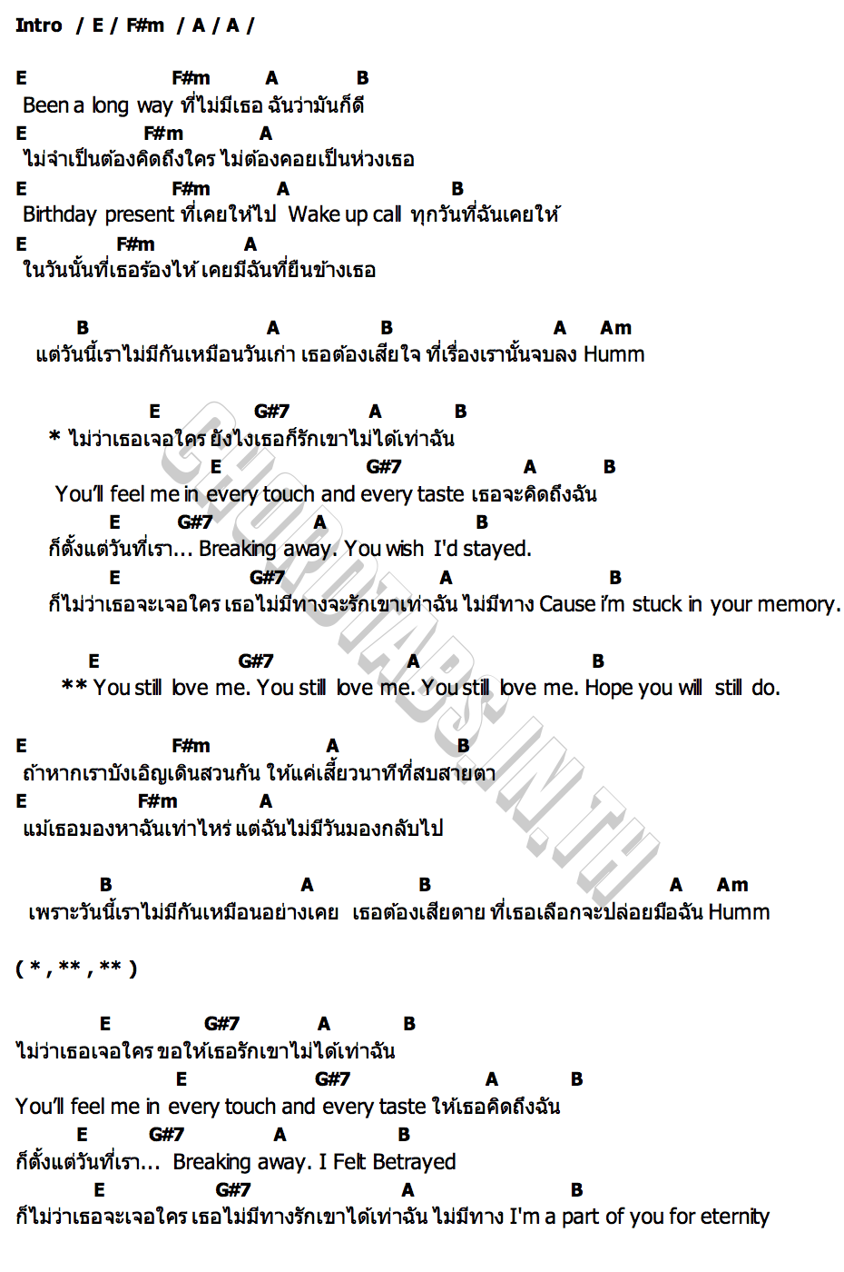 คอร์ด รักเขาไม่เท่าฉัน (You Still do) Lookwai