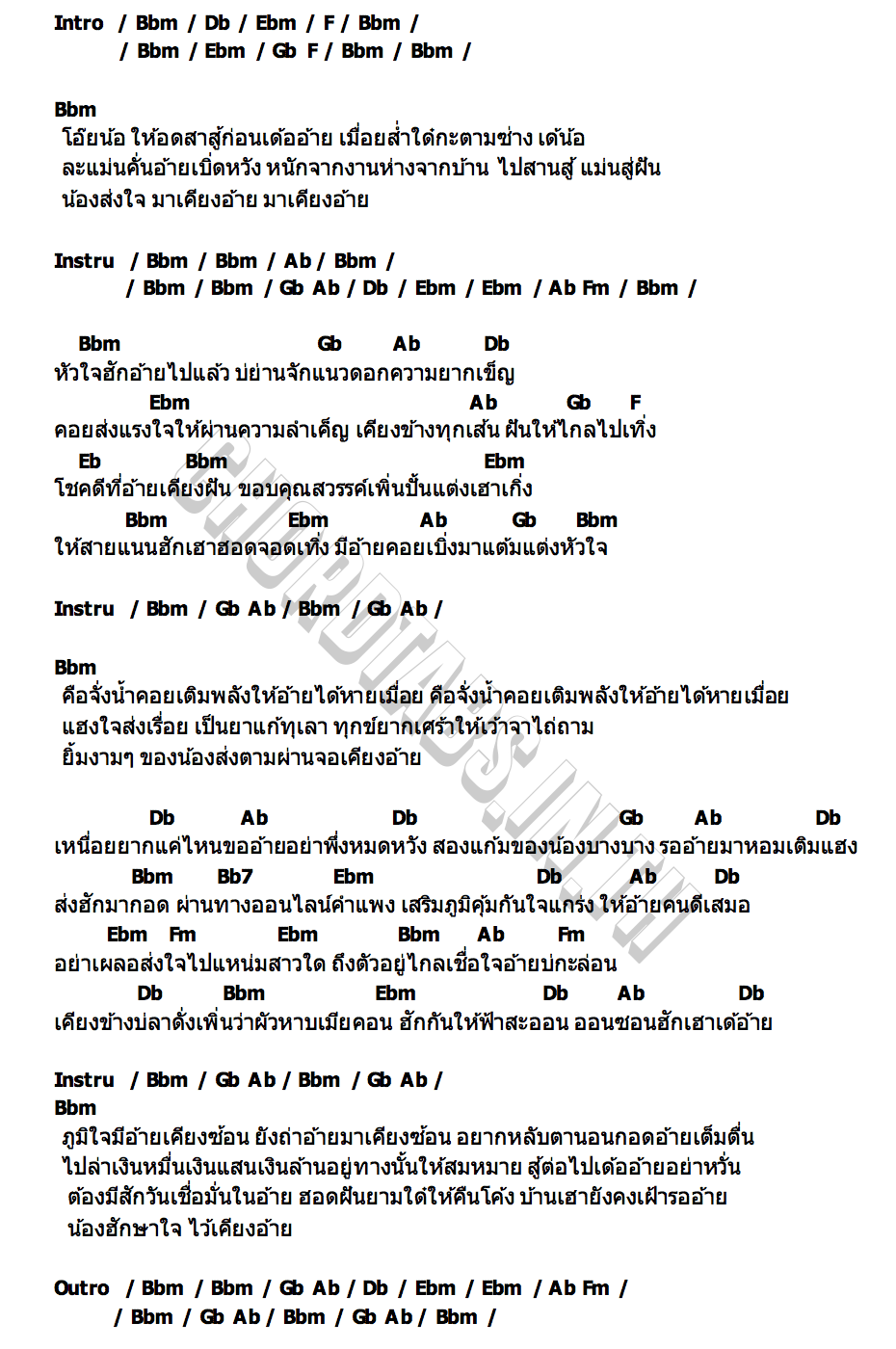 คอร์ด ส่งใจมาเคียงอ้าย ข้าวทิพย์ ธิดาดิน