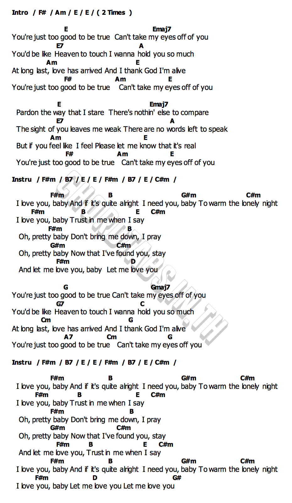 คอร์ด Can´t take my eyes off you Lula Band