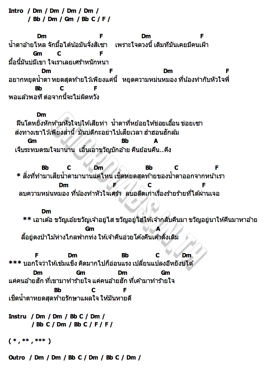 คอร์ด น้ำตาหยดสุดท้าย ธีร์ ทีเร็กซ์