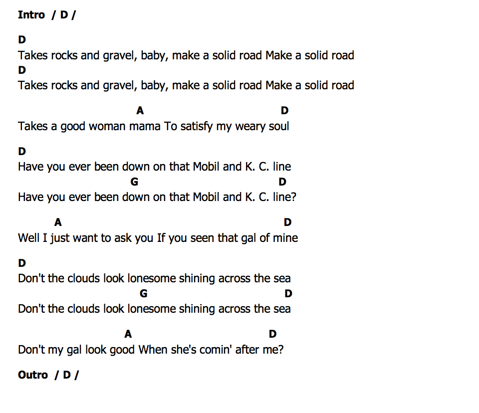 คอร์ด Rocks And Gravel Solid Road Bob Dylan