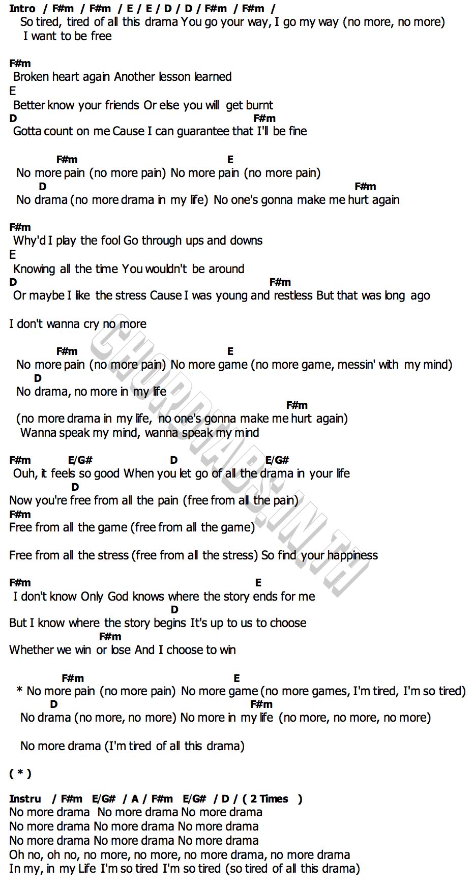 คอร์ด No More Drama Mary J. Blige