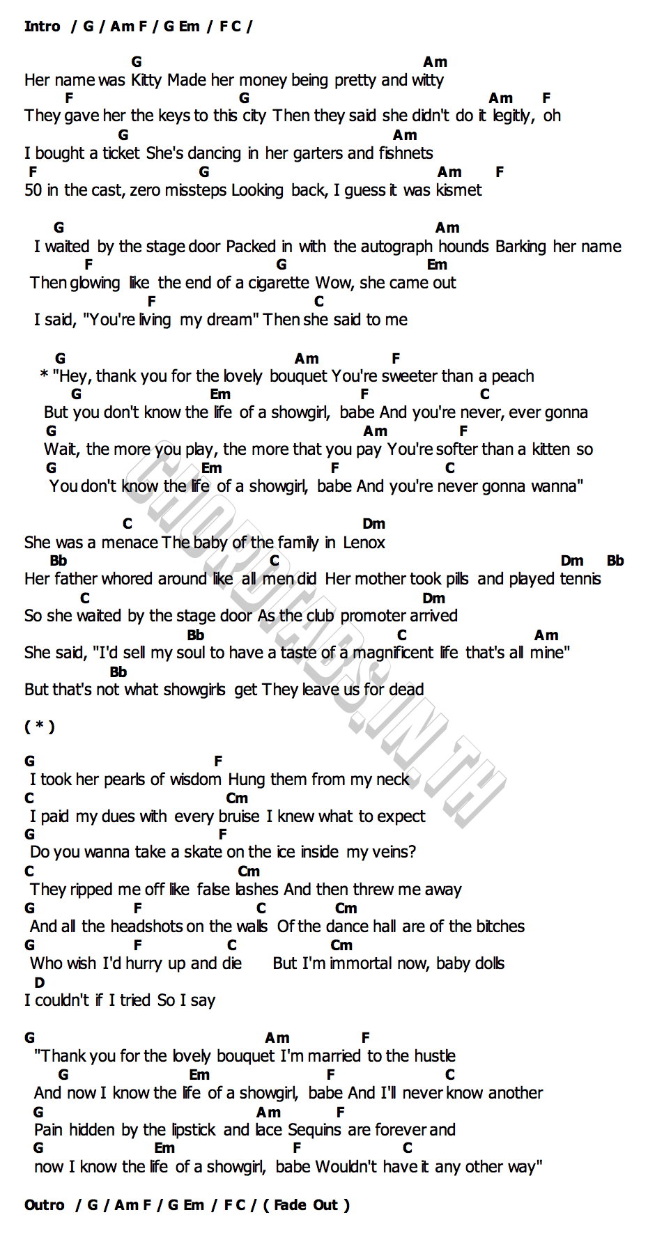 คอร์ด The Life of a Showgirl Taylor Swift