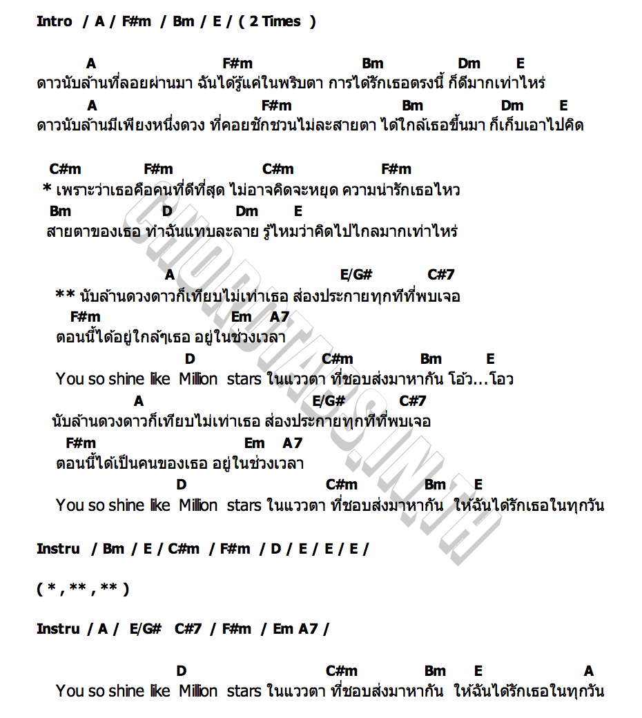 คอร์ด Million Stars TheWatchara