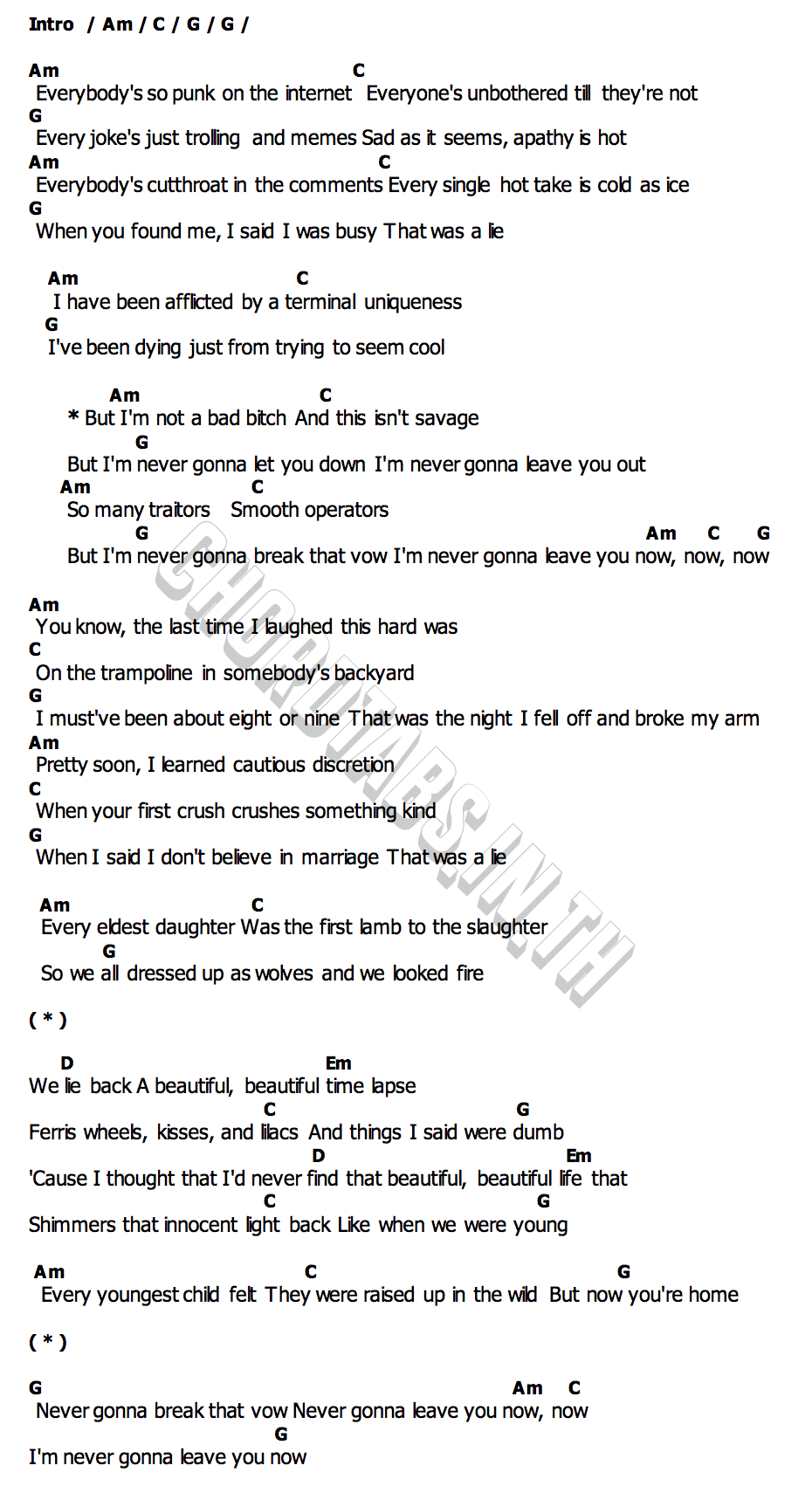 คอร์ด Eldest Daughter Taylor Swift