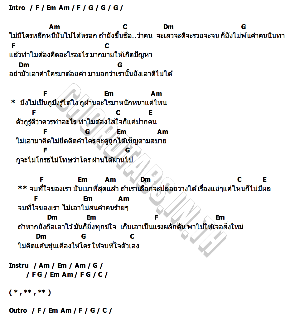 คอร์ด จบที่เรา วงกล้วยไม้ พาราฮัท