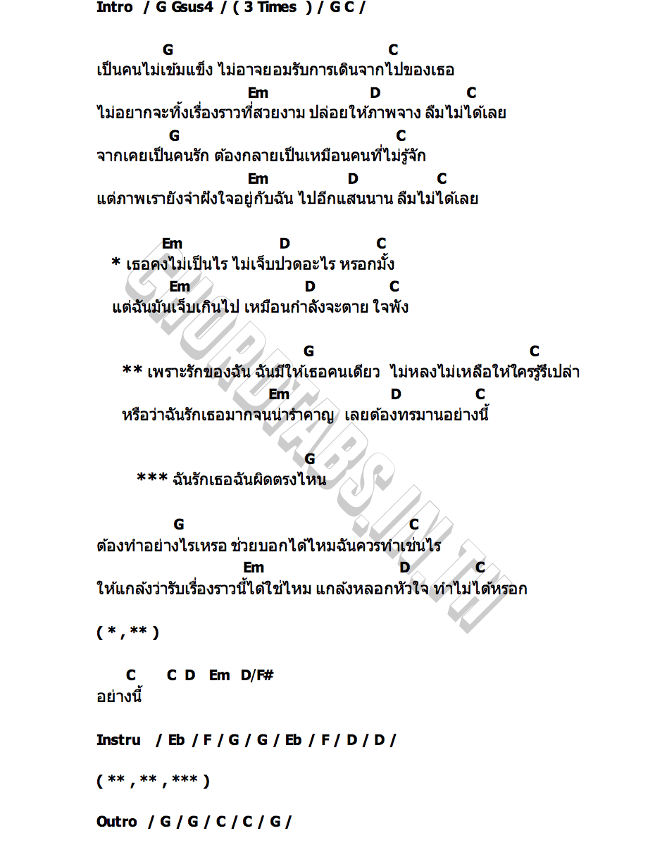 คอร์ด ฉันรักเธอฉันผิดตรงไหน BOVINI