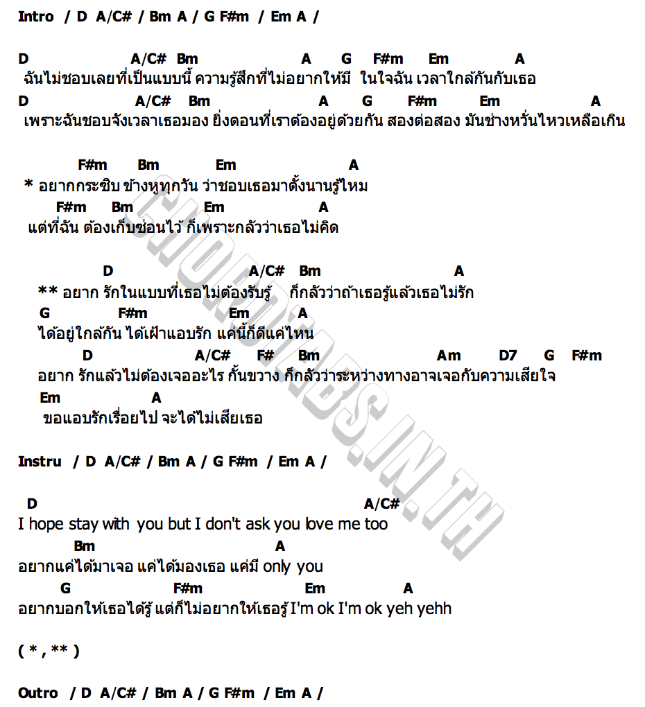 คอร์ด รักแล้วไม่รู้ (ดีกว่ารู้แล้วไม่รัก) หมิว ณัชชา