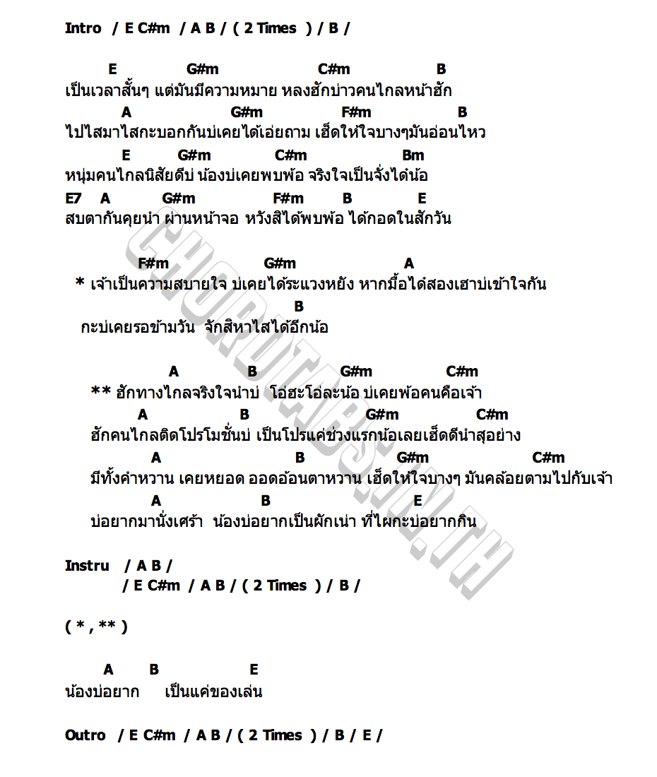 คอร์ด ฮักทางไกล ผักบุ้ง ณชญา