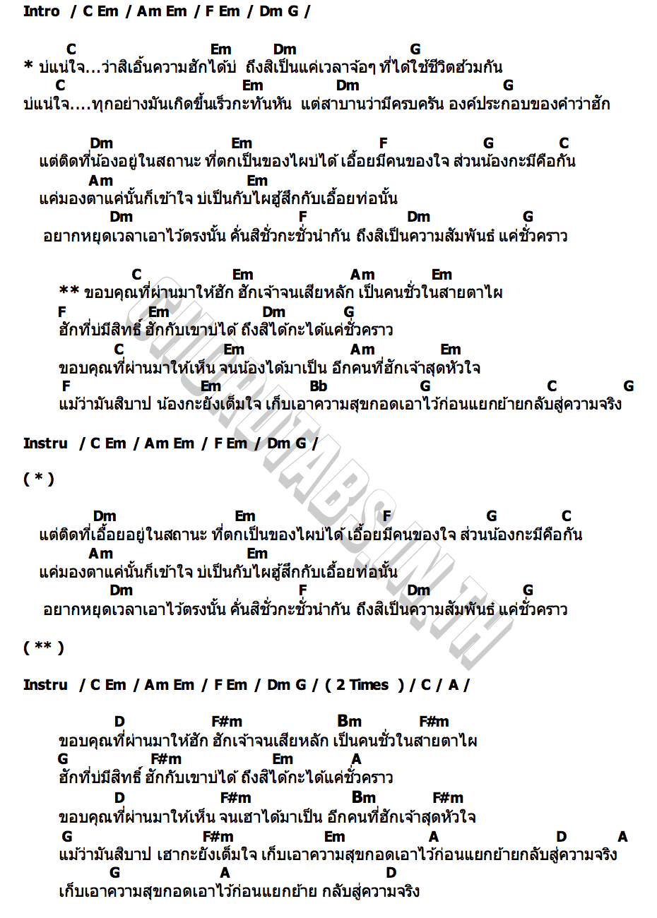 คอร์ด ผ่านมาให้ฮัก คิงคัฟ x กิ๊ก รุ่งนภา