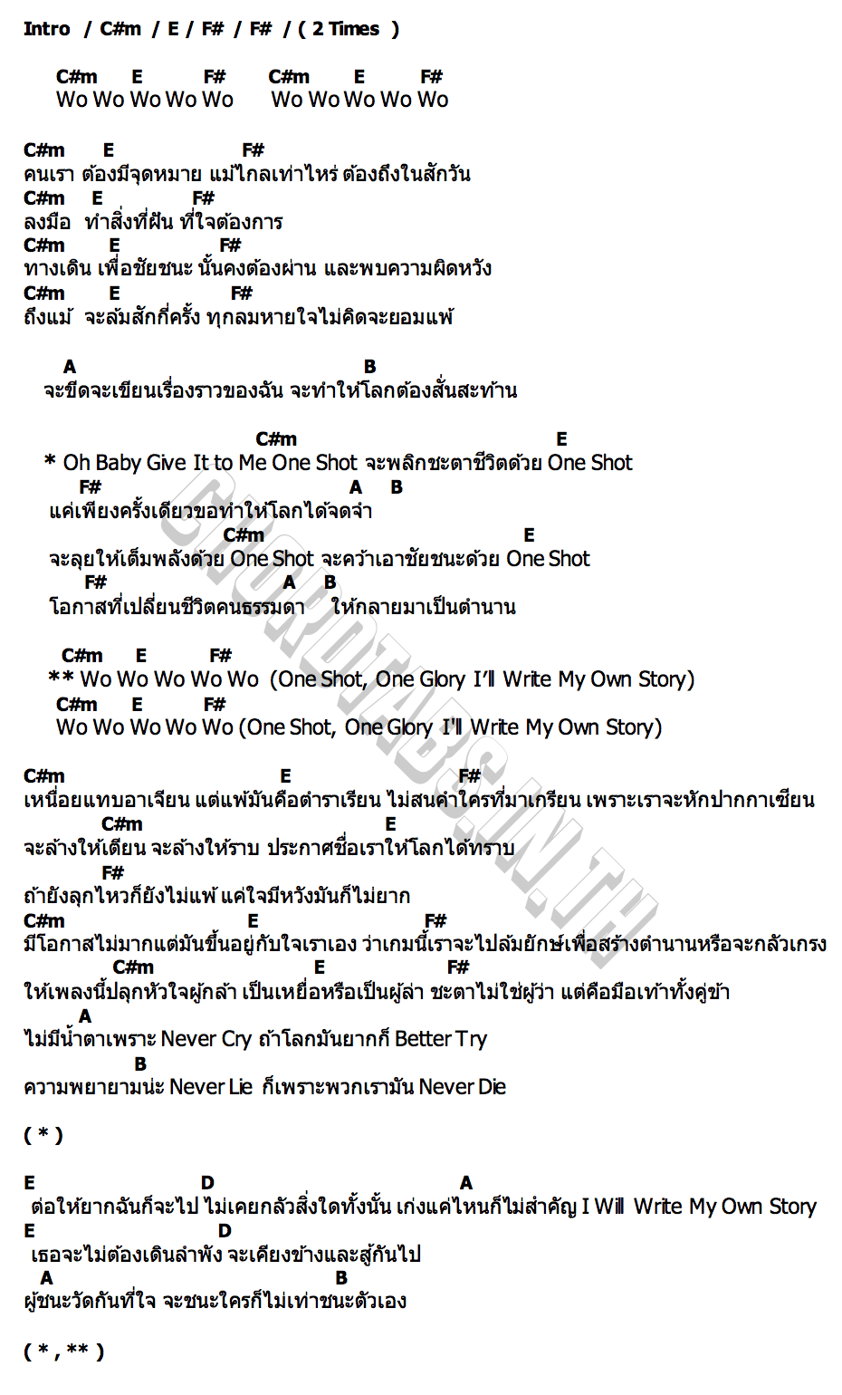 คอร์ด ONE SHOT ARTIWARA x F.HERO Ft. THX