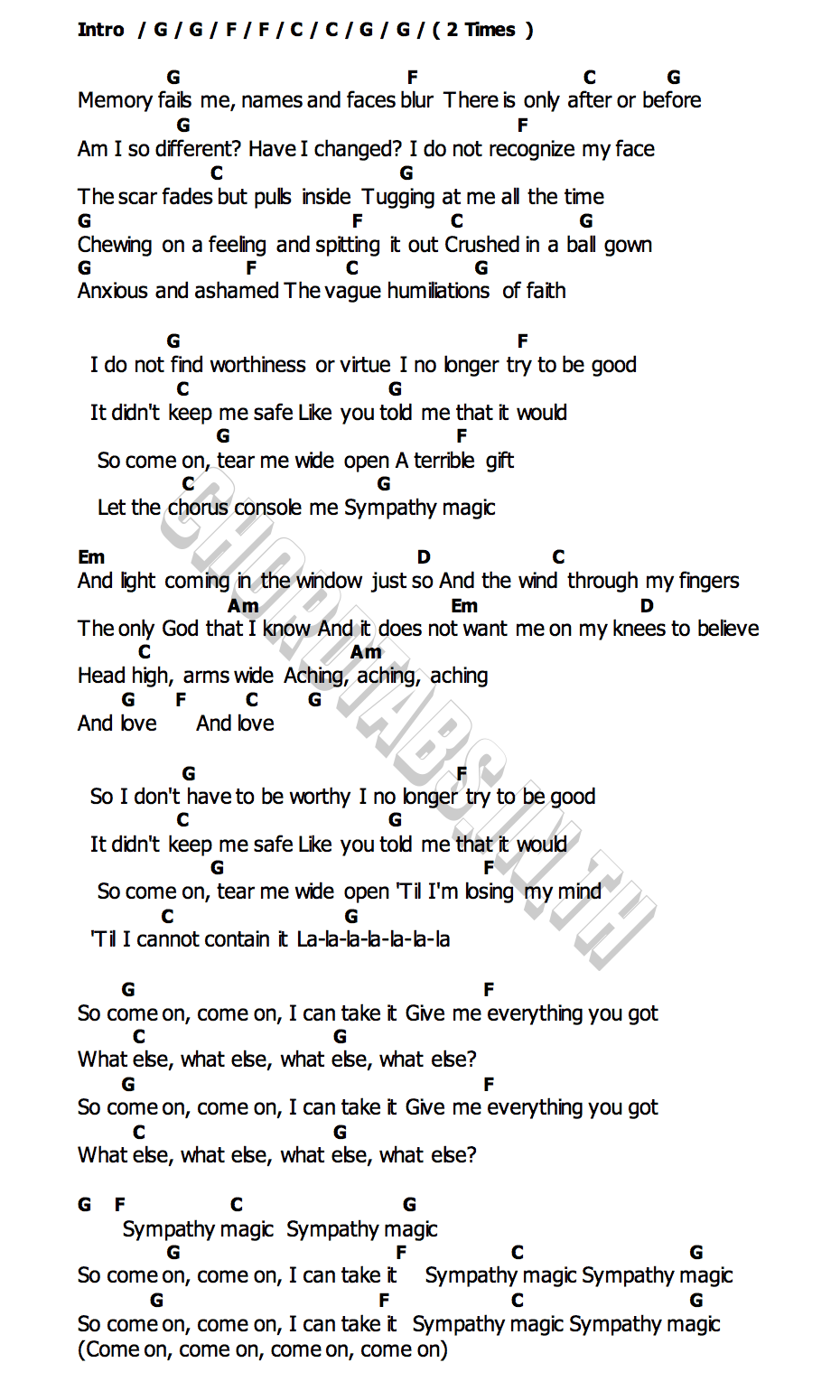 คอร์ด Sympathy Magic Florence + The Machine