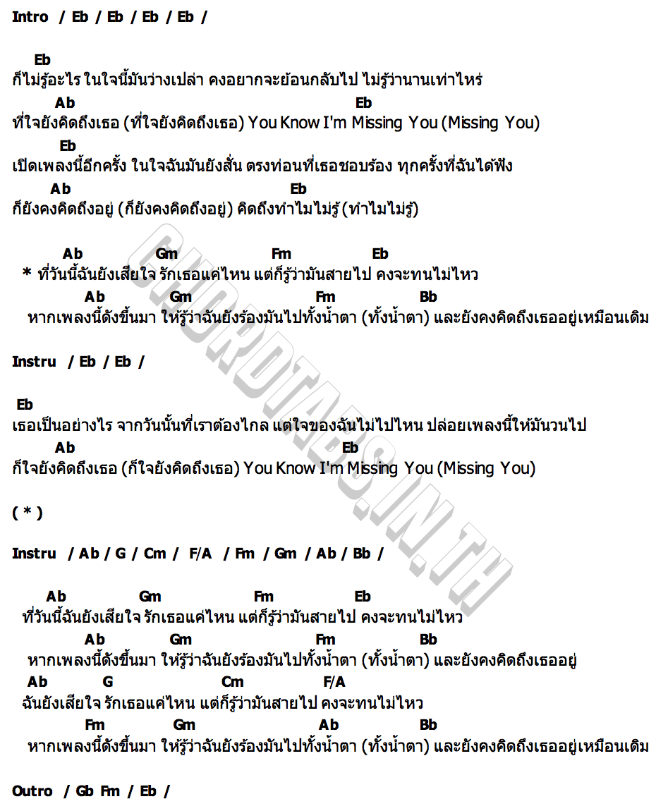 คอร์ด เพลงที่คิดถึงเธอ TAPE