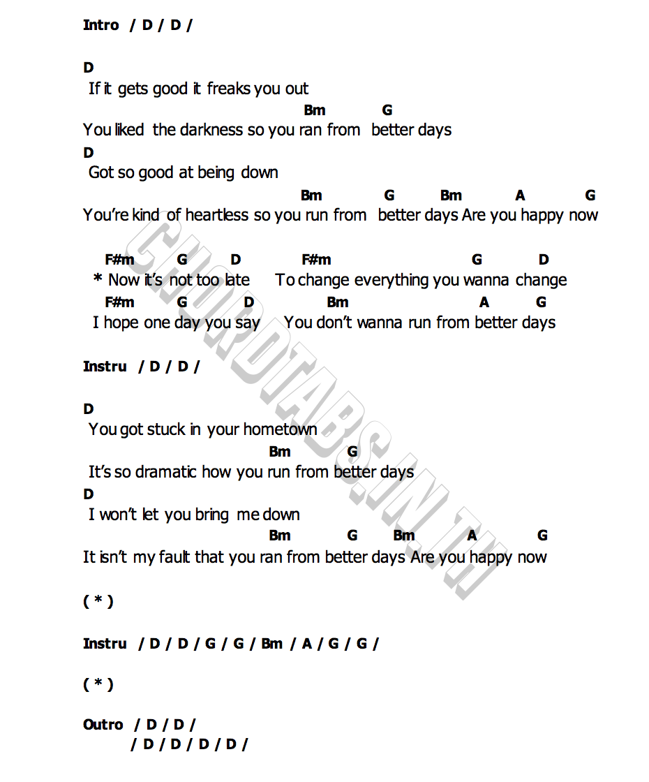 คอร์ด Better Days Yellowcard