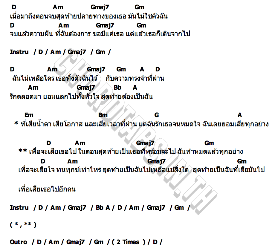 คอร์ด เสียทุกอย่างเพื่อเสียเธอไป Fortunekeiths