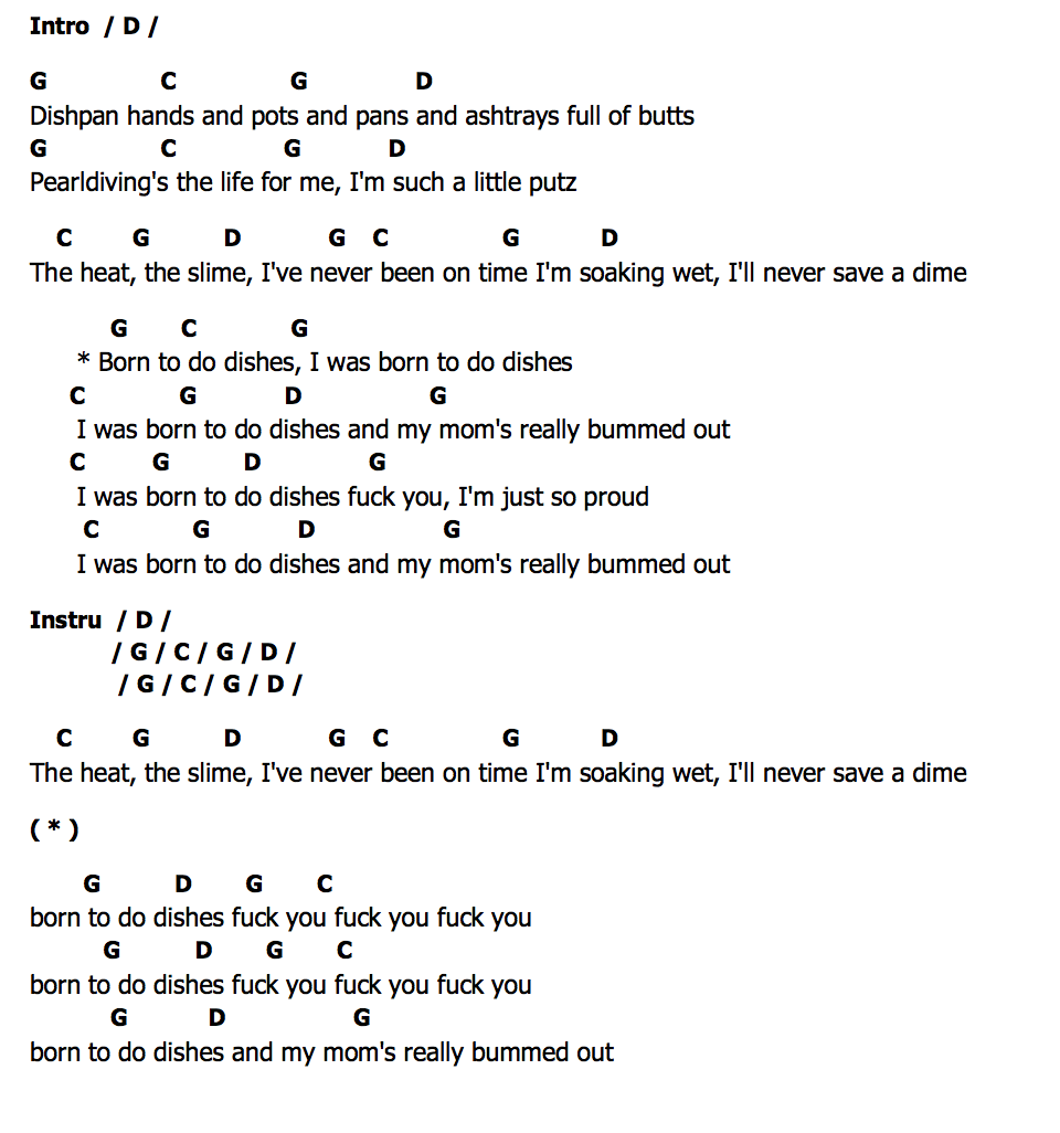 คอร์ด Born To Do Dishes The Queers