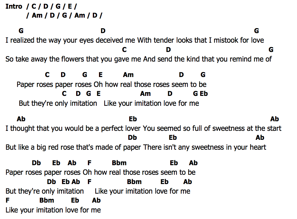 คอร์ด Paper Roses Anita Bryant