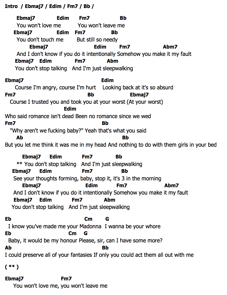 คอร์ด Sleepwalking Lily Allen