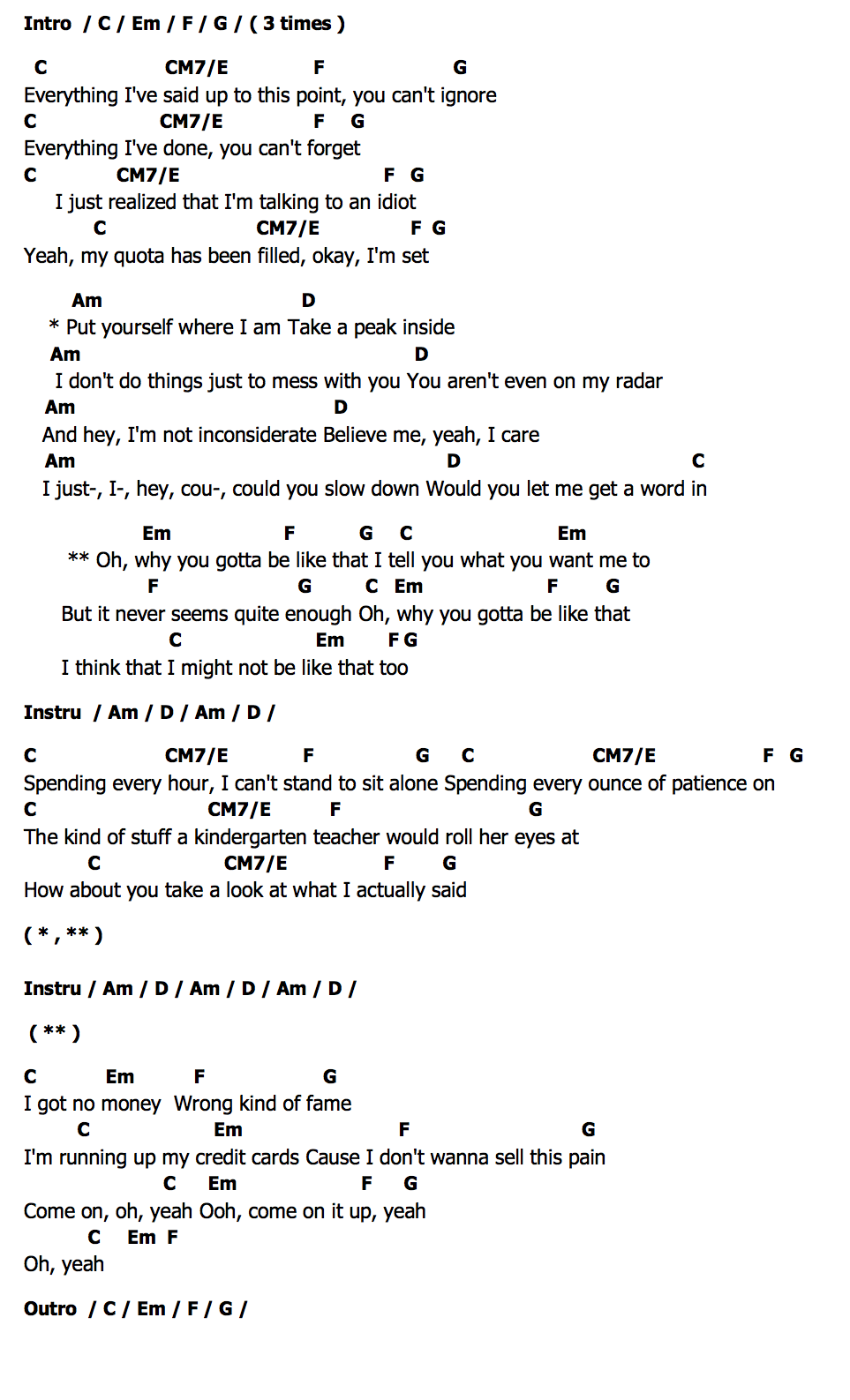 คอร์ด Why You Gotta Be Like That Pepper Coyote