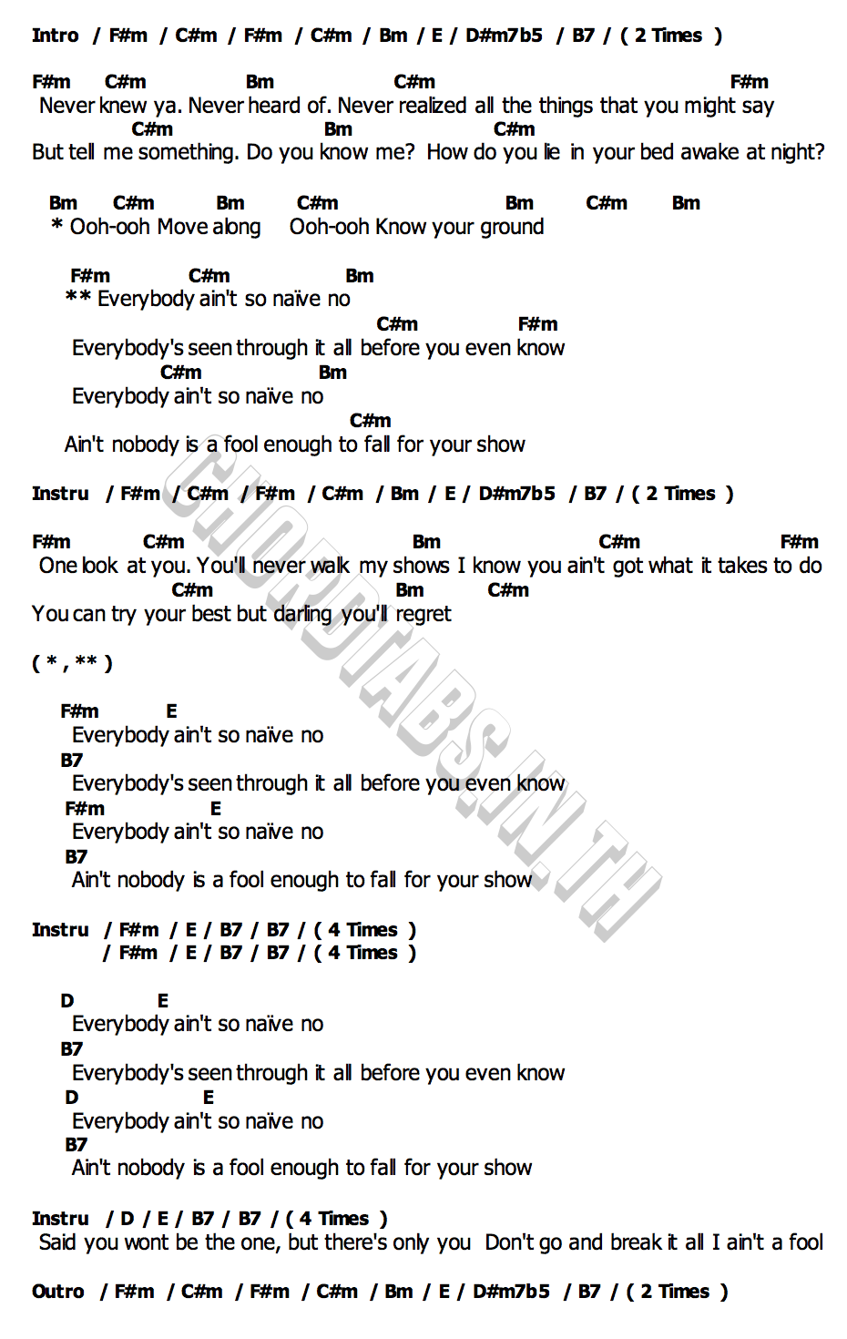 คอร์ด Everybody KIKI x H 3 F