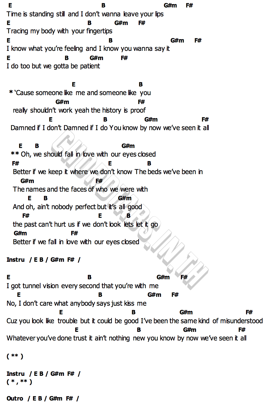 คอร์ด EYES CLOSED JISOO X ZAYN