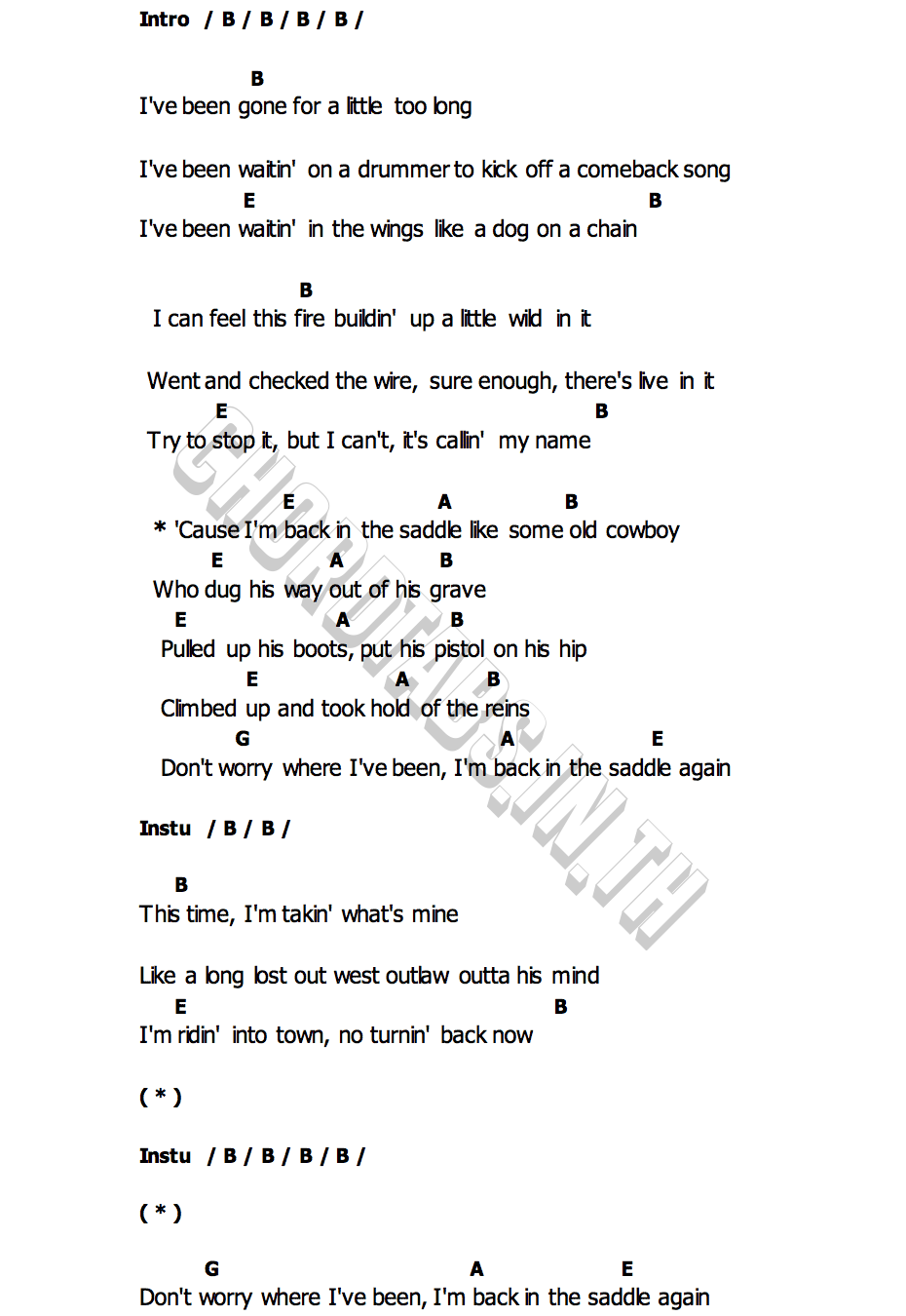 คอร์ด Back in the Saddle Luke Combs