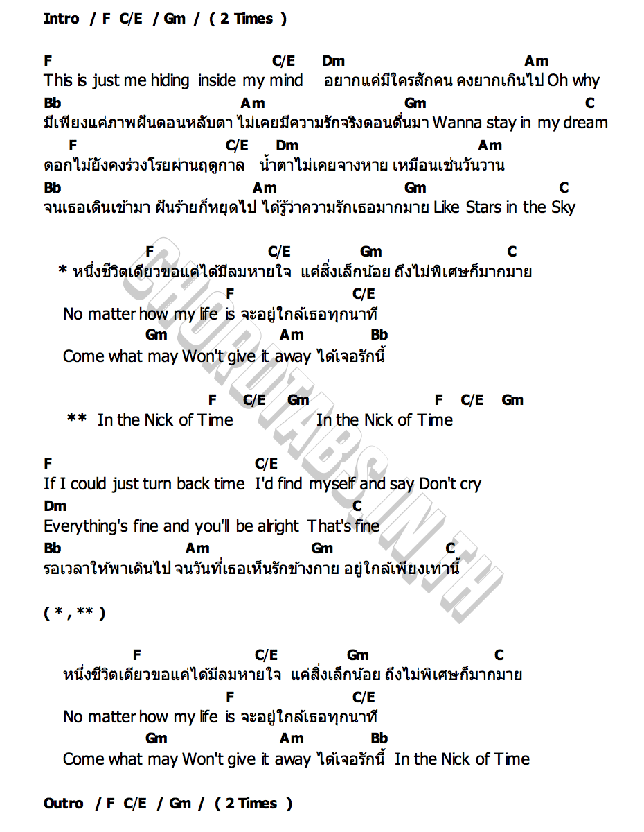 คอร์ด IN THE NICK OF TIME EARNEARN FATIMA