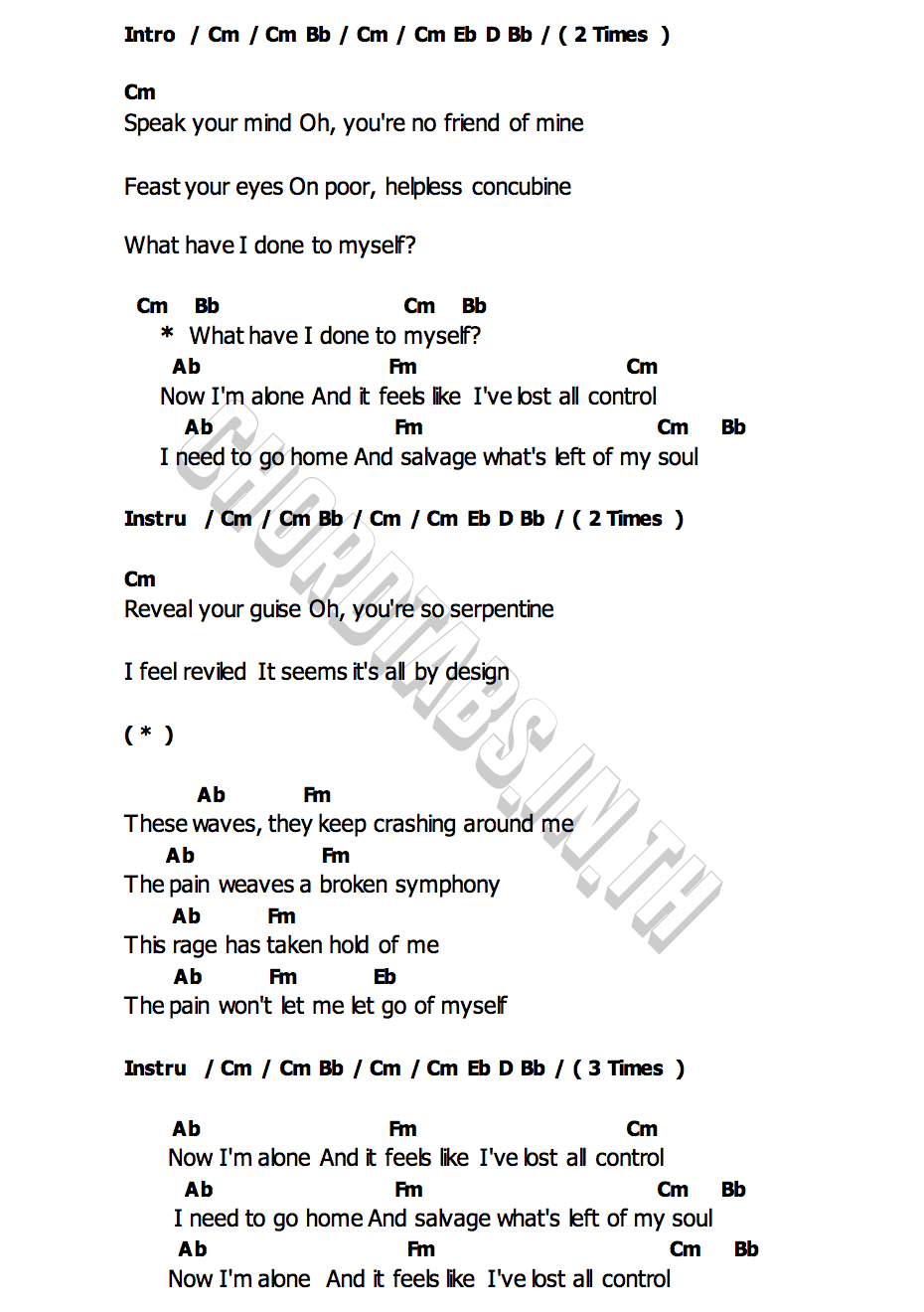 คอร์ด Lost All Control Seether