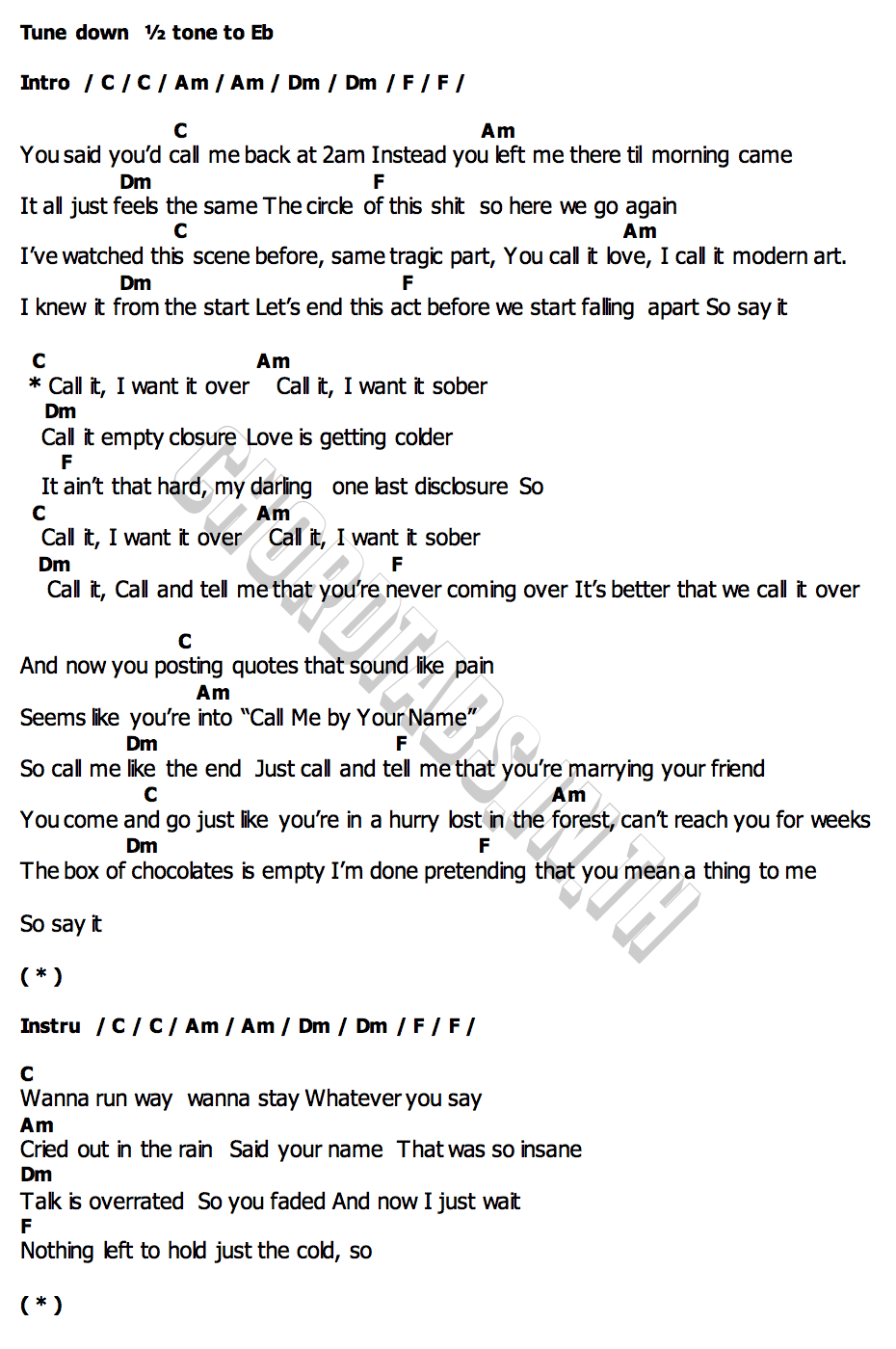 คอร์ด Call it over Jeff Satur