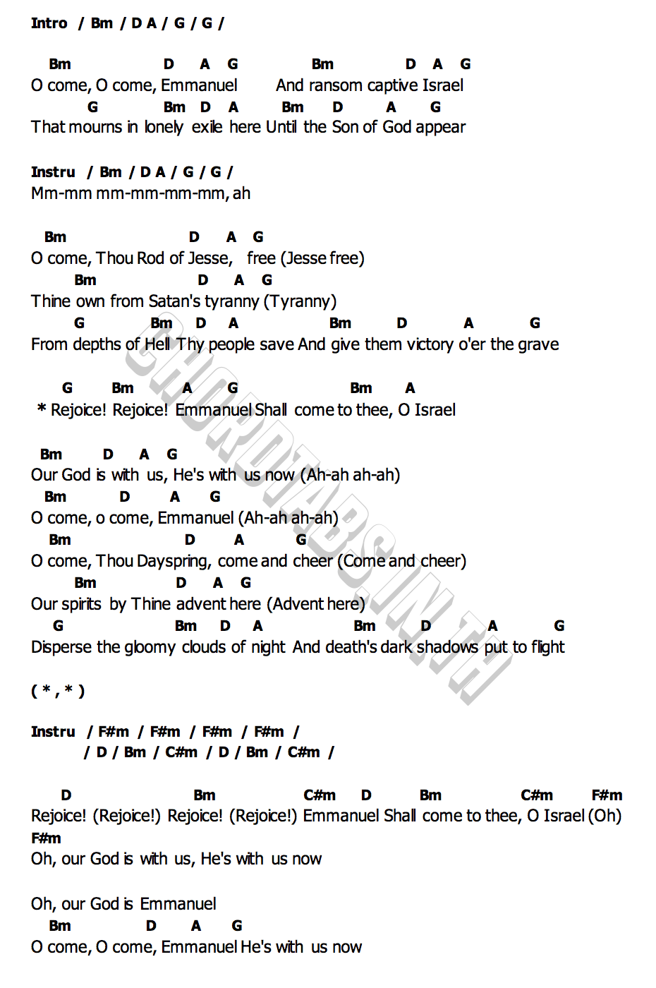 คอร์ด O Come  O Come Emmanuel Skillet