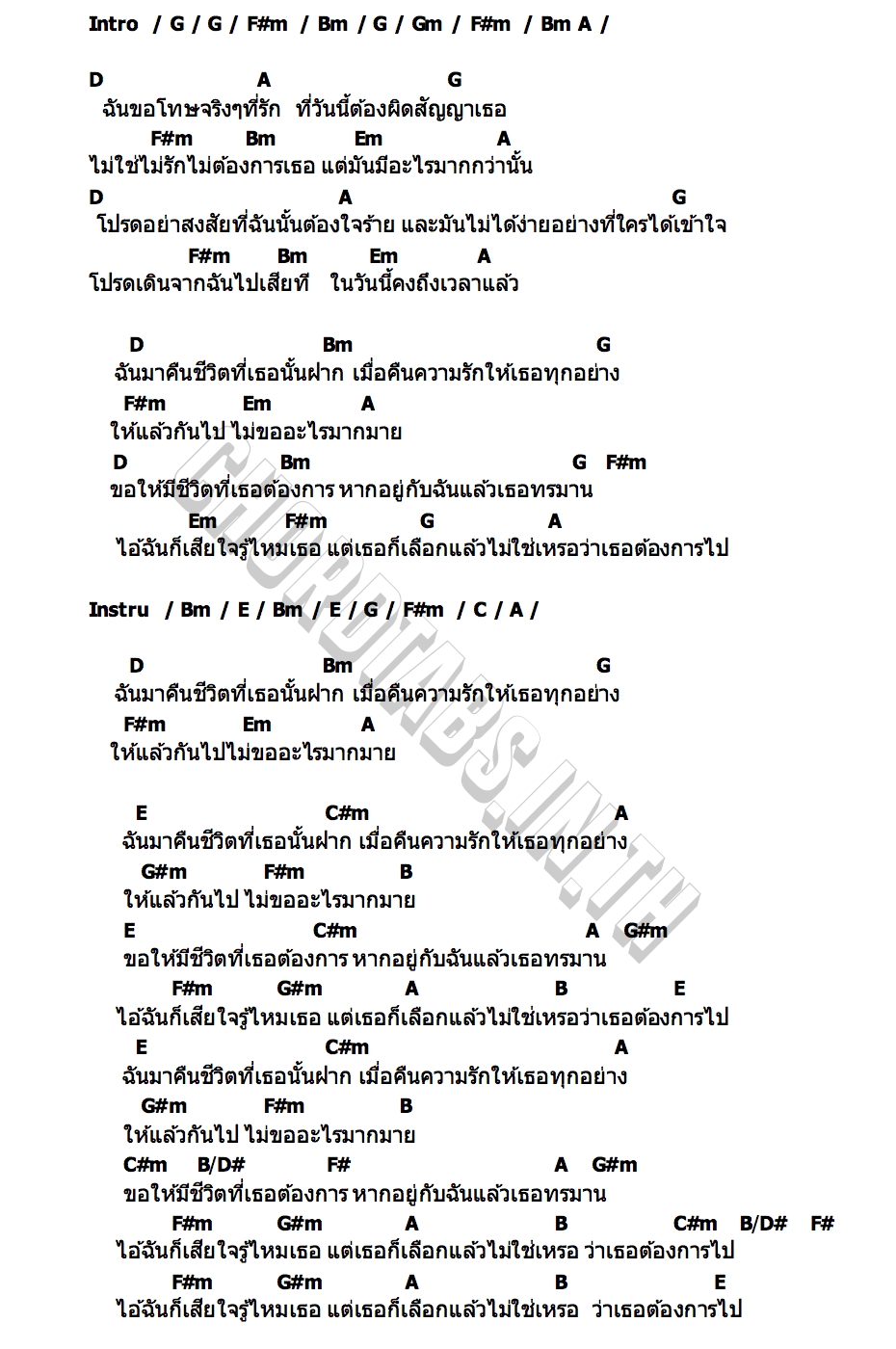 คอร์ด ฉันมาคืน Rocker