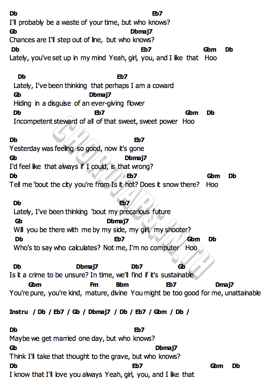 คอร์ด Who Knows Daniel Caesar