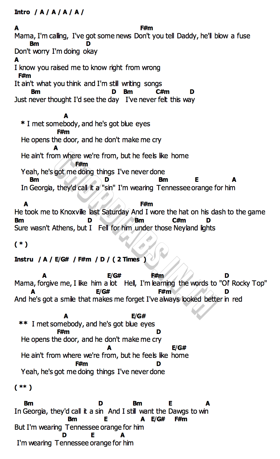 คอร์ด Tennessee Orange Megan Moroney