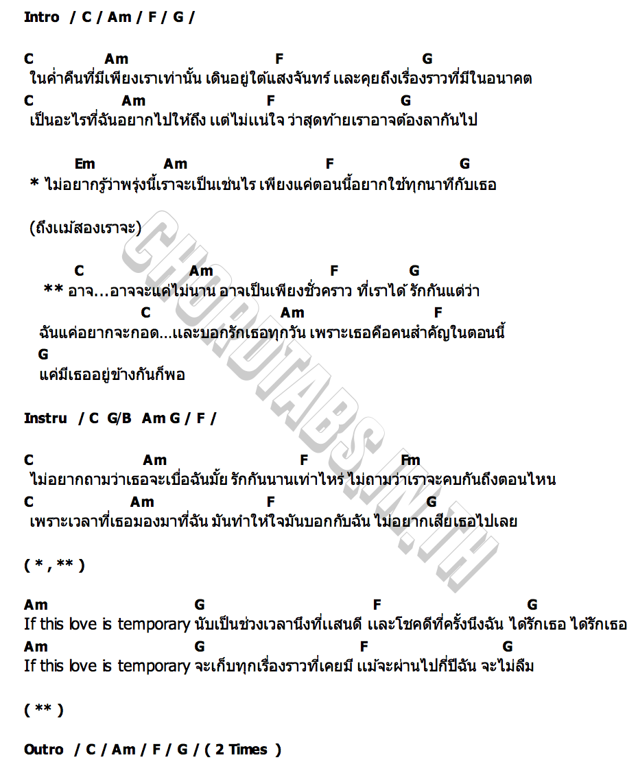 คอร์ด Temporary Yes Indeed