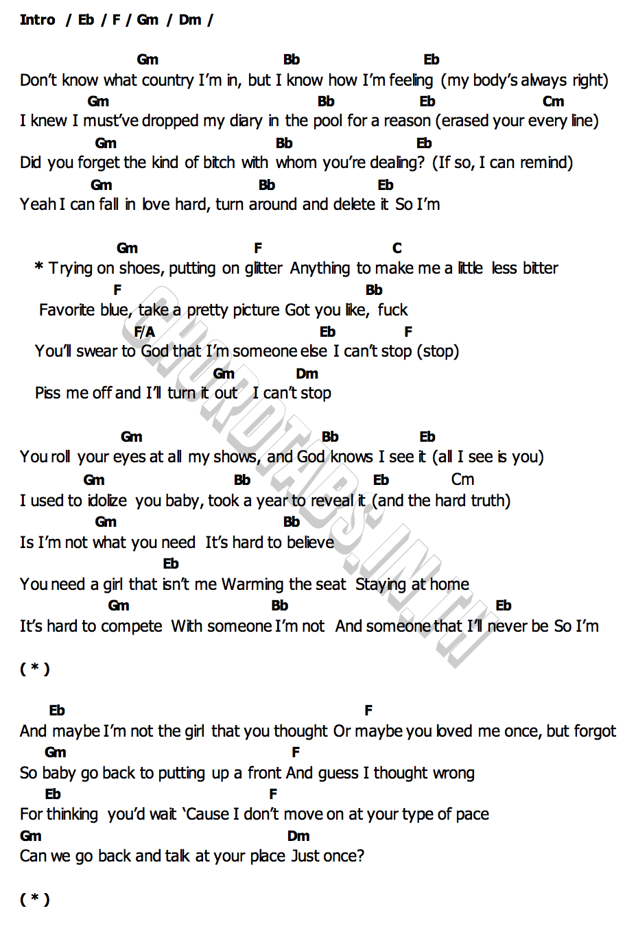 คอร์ด TRYING ON SHOES Tate McRae