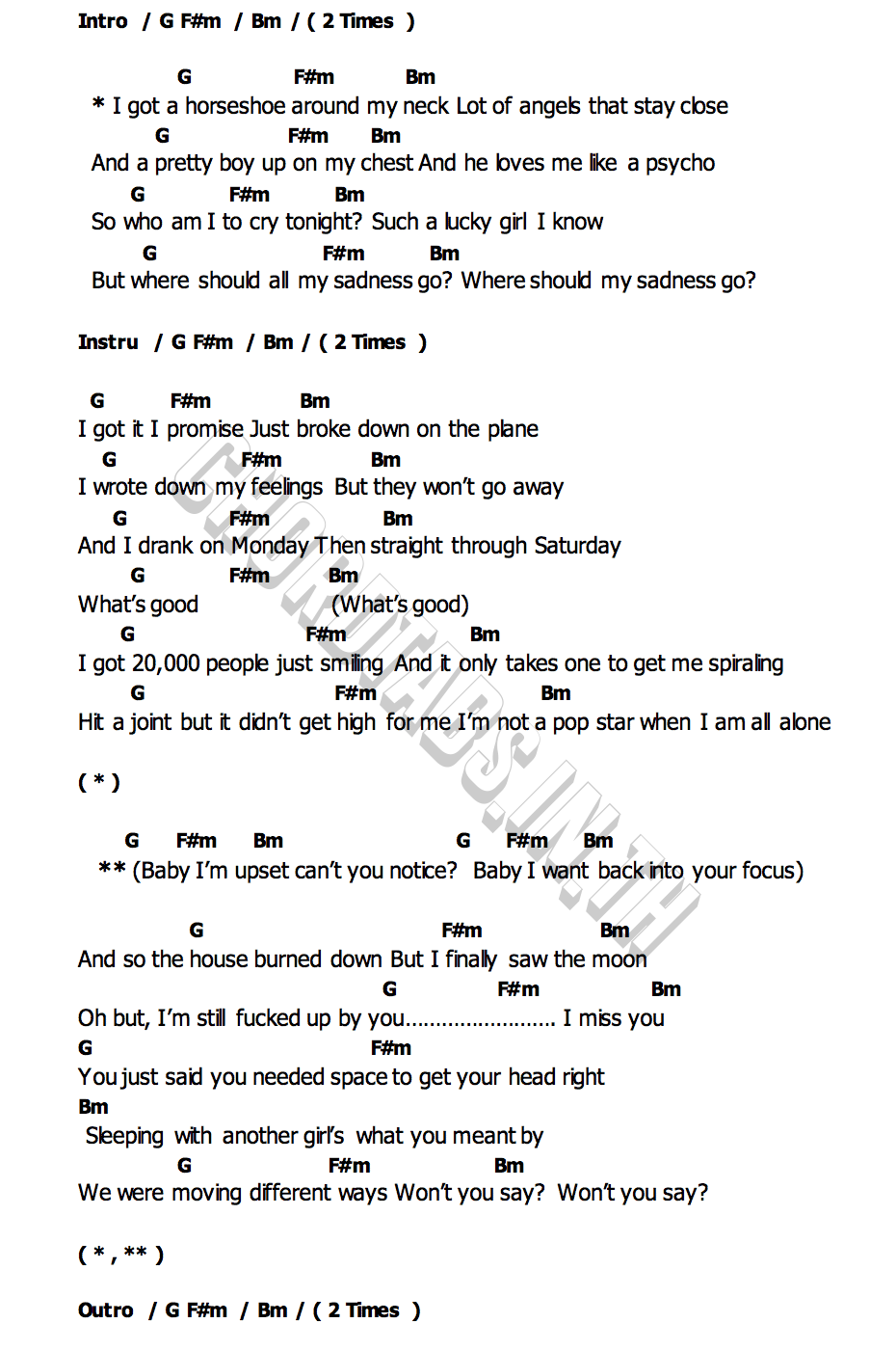 คอร์ด HORSESHOE Tate McRae