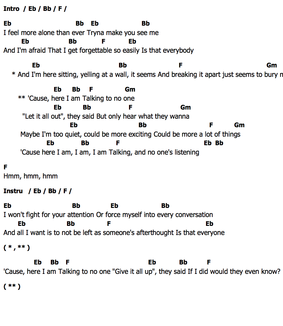 คอร์ด Talking To One Avery Lynch