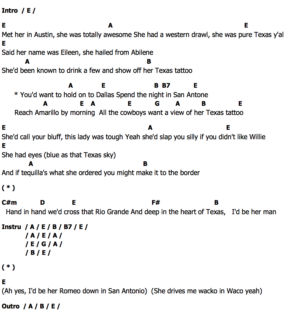 คอร์ด Texas Tattoo Gibson Miller Band