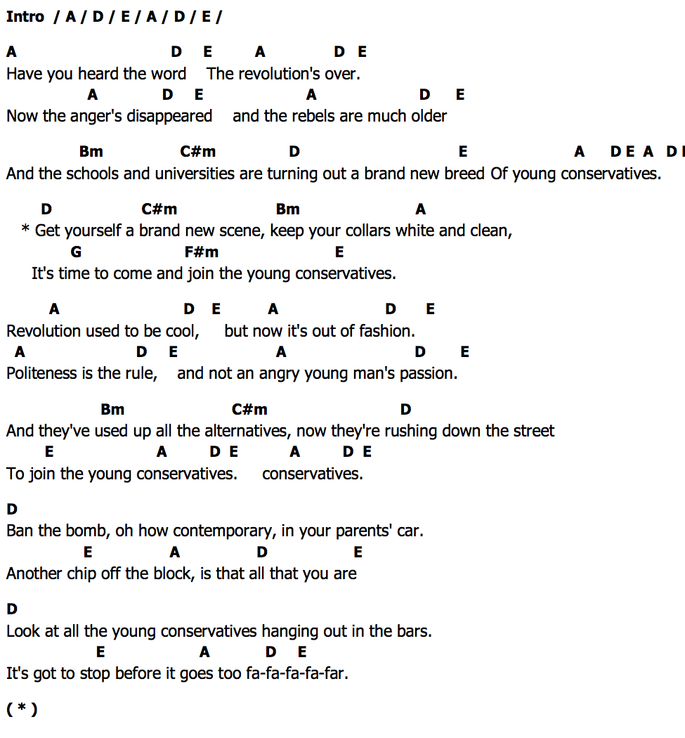 คอร์ด Young Conservatives The Kinks