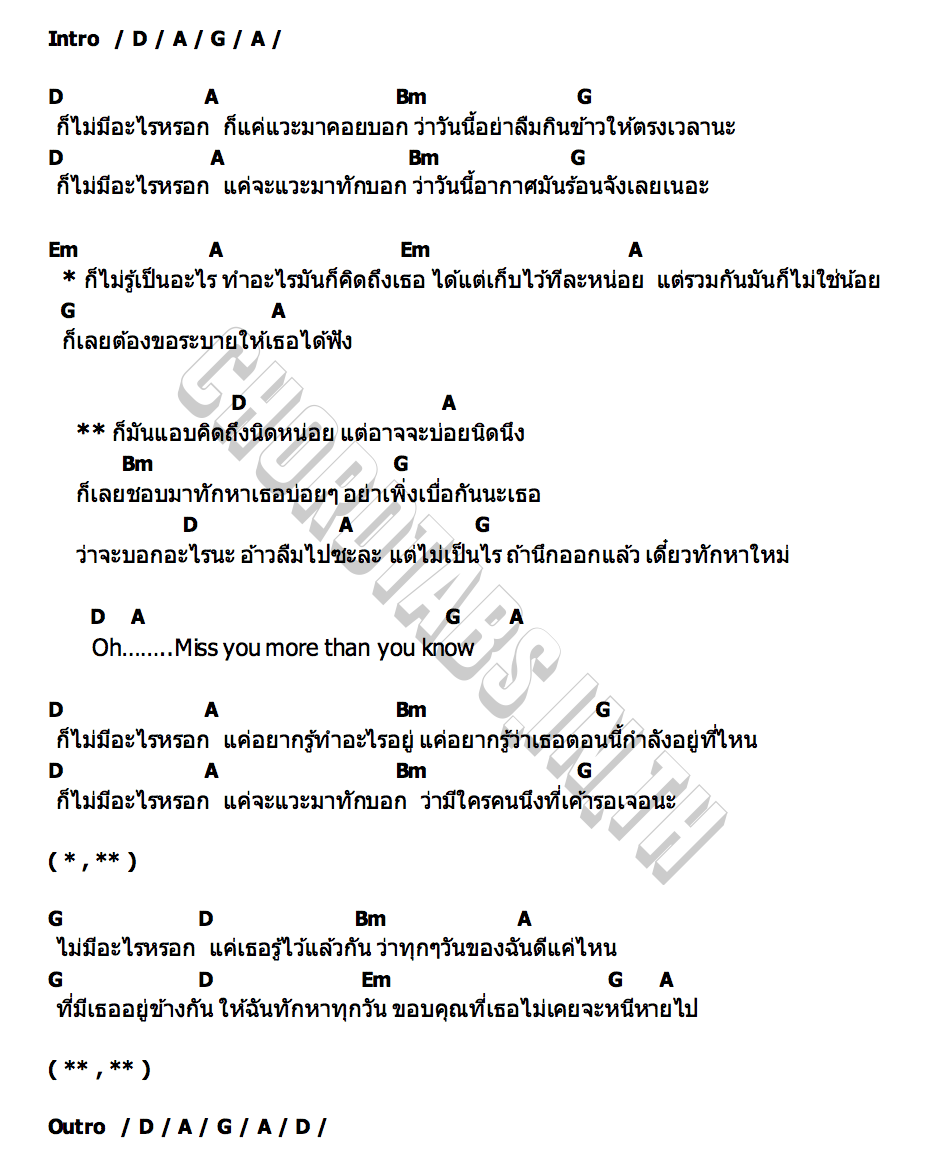 คอร์ด คิดถึงนิดหน่อย แต่บ่อยนิดนึง PINGPING PANPAN