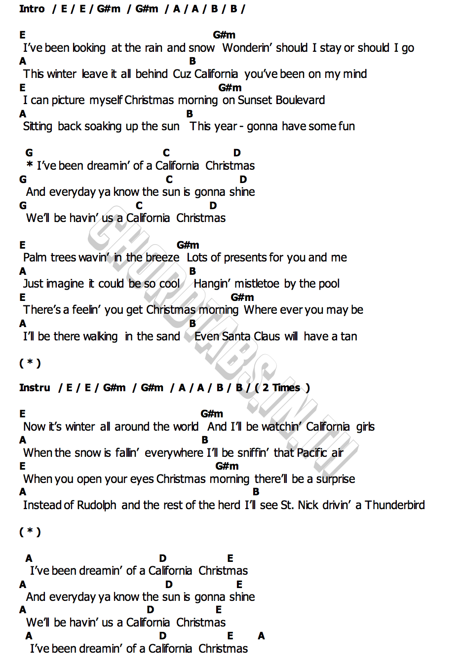 คอร์ด California Christmas Bryan Adams & Friends