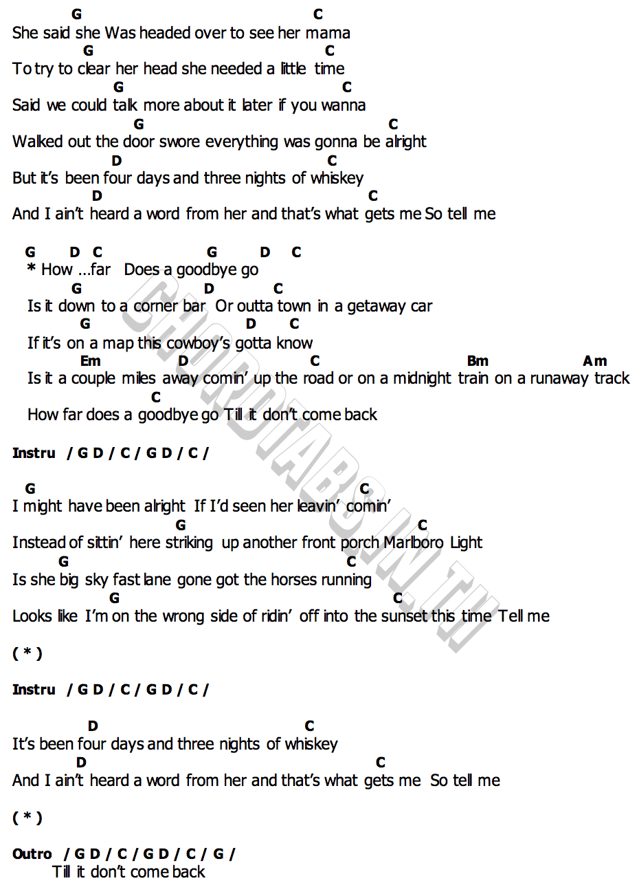 คอร์ด How Far Does A Goodbye Go Jason Aldean