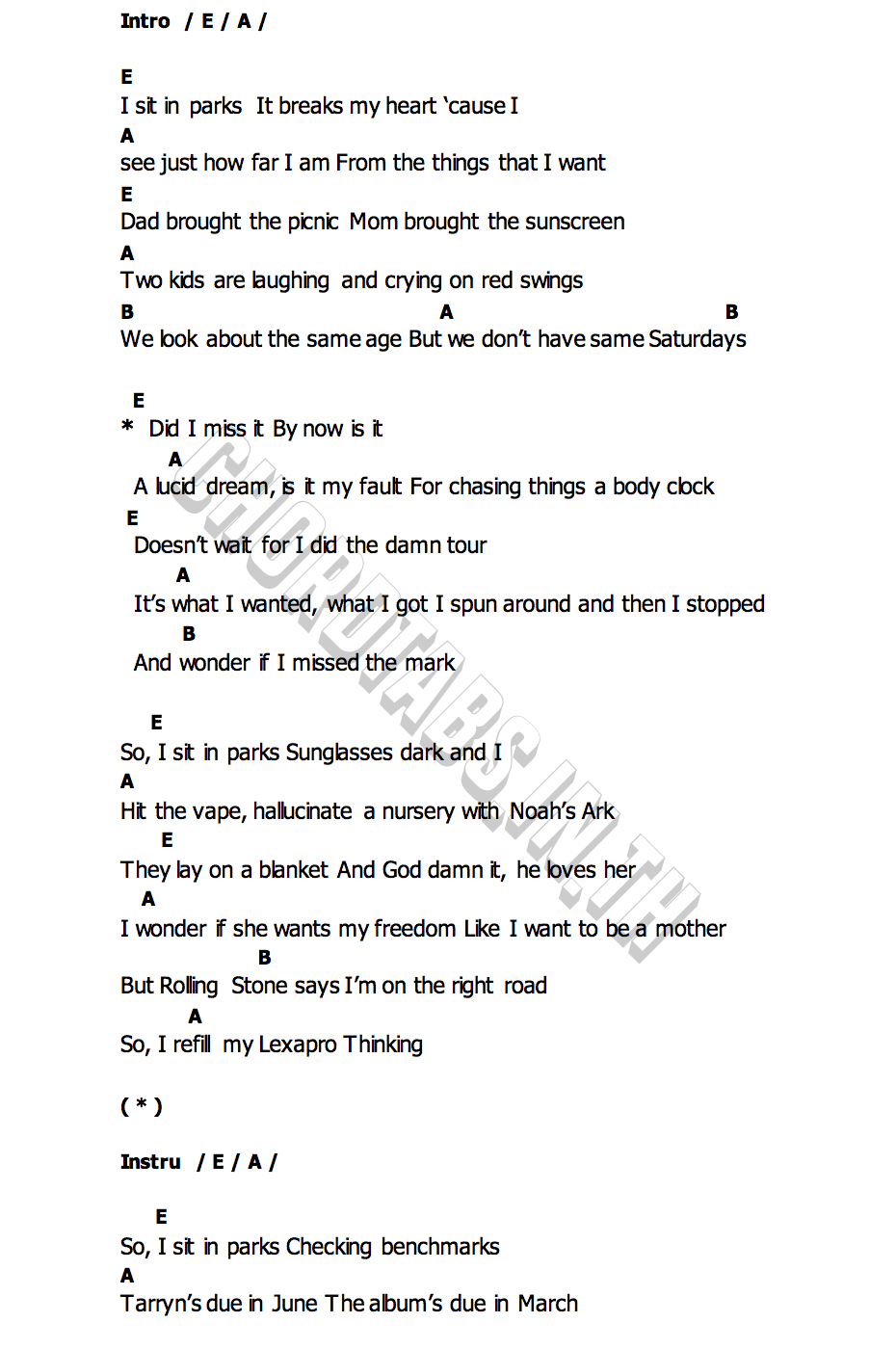 คอร์ด I Sit In Parks Kelsea Ballerini