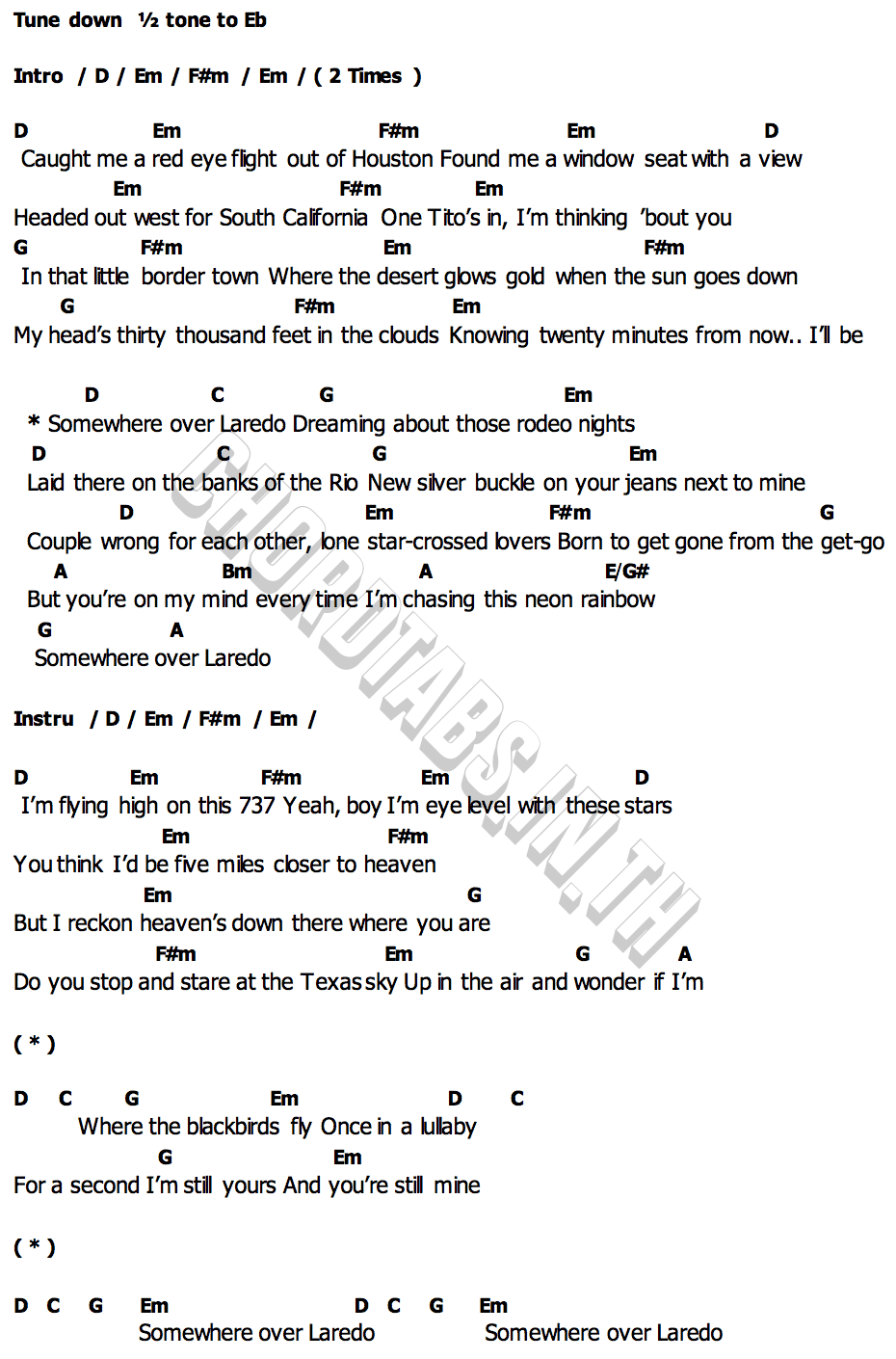 คอร์ด Somewhere Over Laredo Lainey Wilson