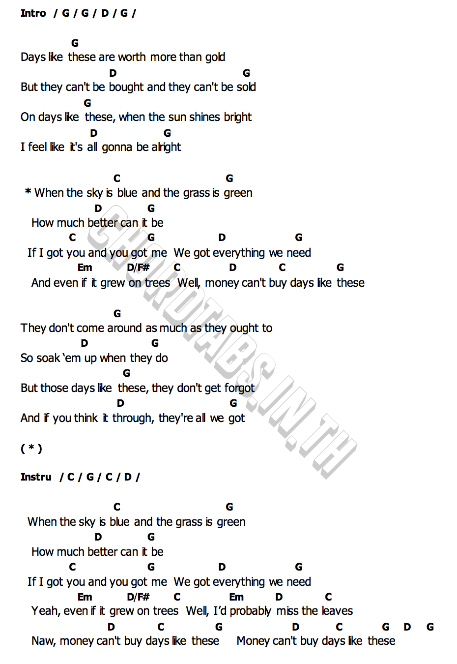 คอร์ด Days Like These Luke Combs