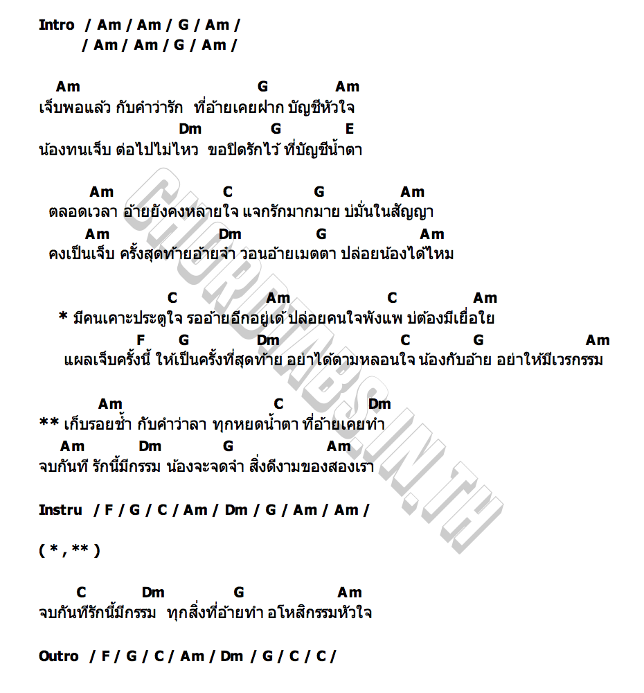 คอร์ด เจ็บครั้งสุดท้าย อุ๋มอิ๋ม อธิชา