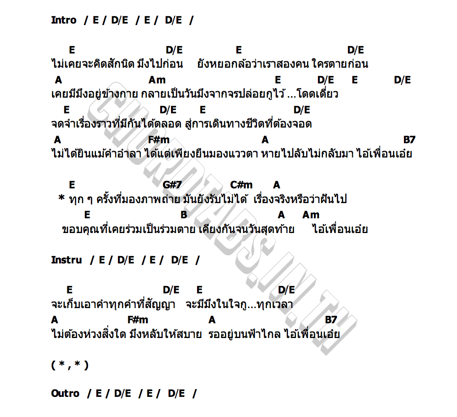 คอร์ด มึงเพื่อนตาย แจ๊ส สปุ๊กนิค ปาปิยอง กุ๊กกุ๊ก