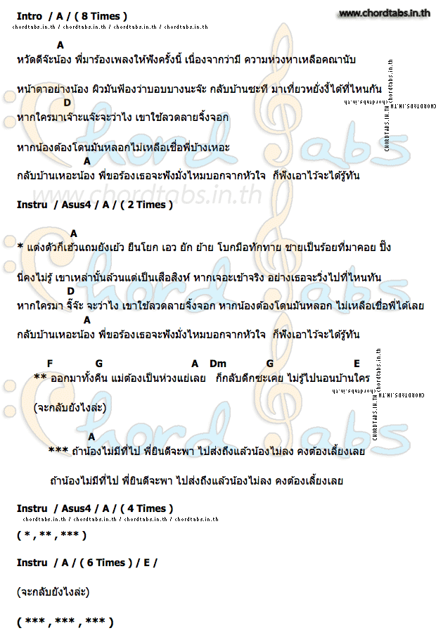 คอร์ด กลับบ้านเหอะน้อง บิลลี่ โอแกน